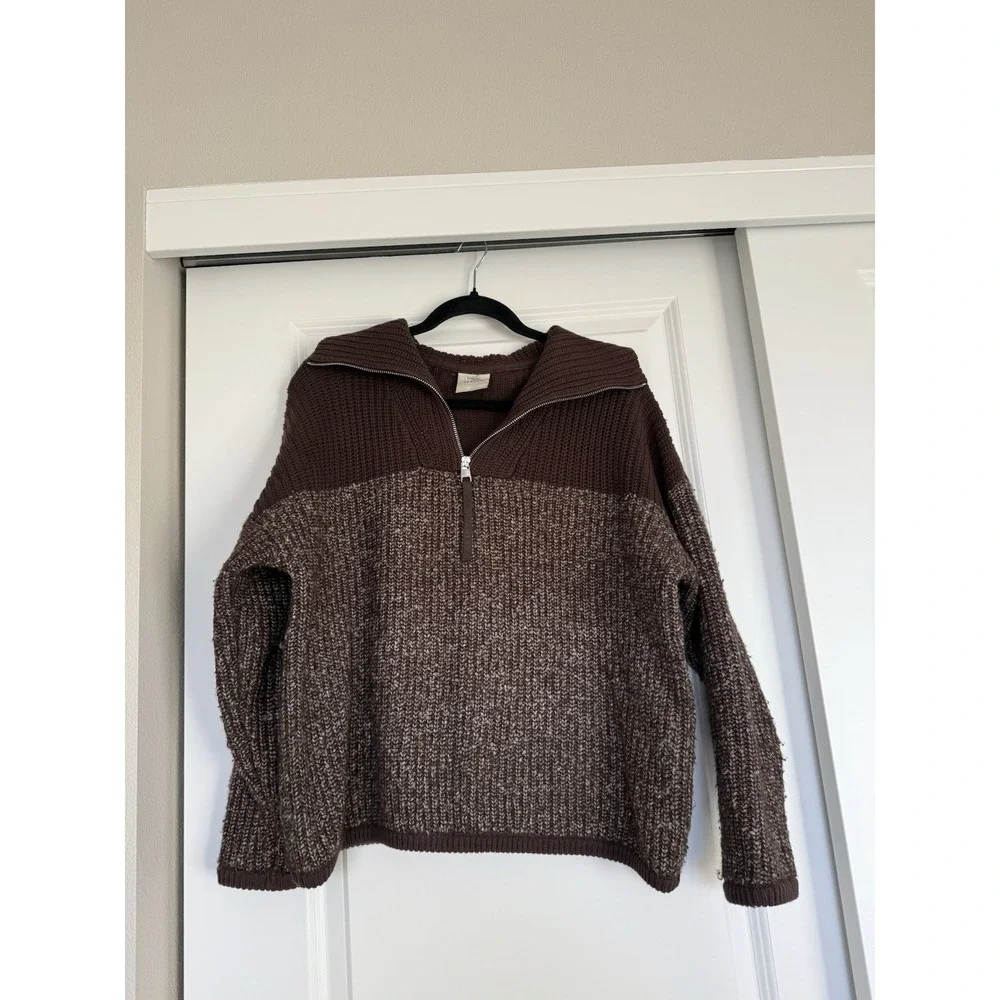 varley willard half zip knit coffee bean egret fleck Size XS  Pullover Oversized - Picture 2 of 10